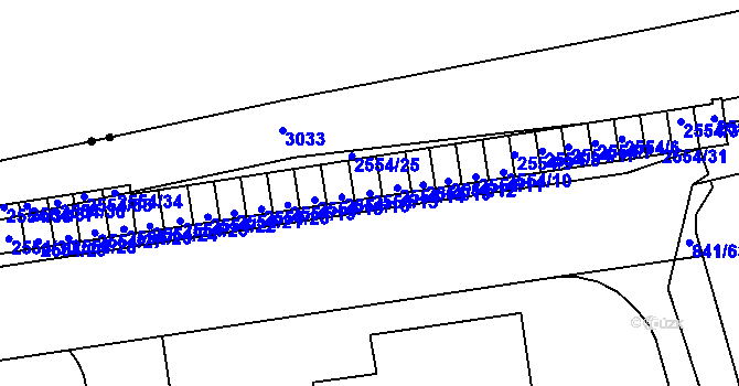 Parcela st. 2554/15 v KÚ Hrabová, Katastrální mapa