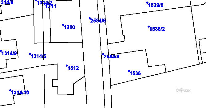 Parcela st. 2584/9 v KÚ Hrabová, Katastrální mapa
