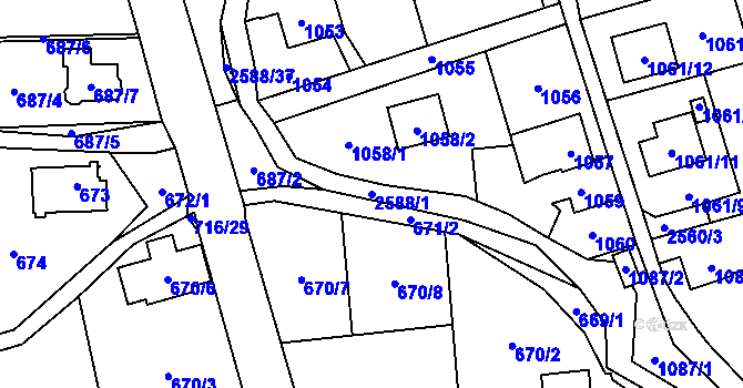 Parcela st. 2588/1 v KÚ Hrabová, Katastrální mapa
