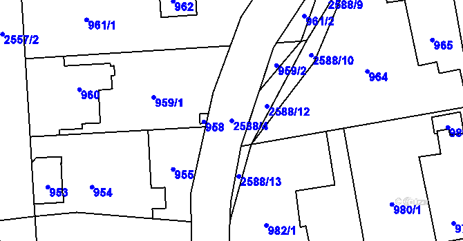 Parcela st. 2588/4 v KÚ Hrabová, Katastrální mapa