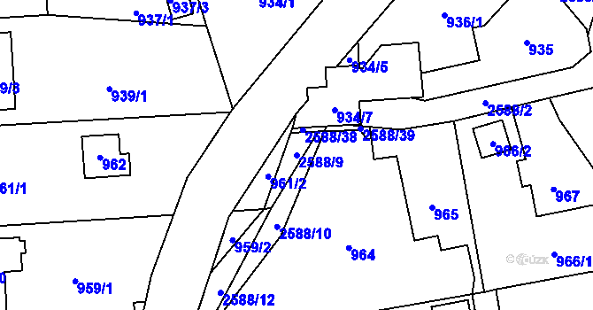 Parcela st. 2588/9 v KÚ Hrabová, Katastrální mapa