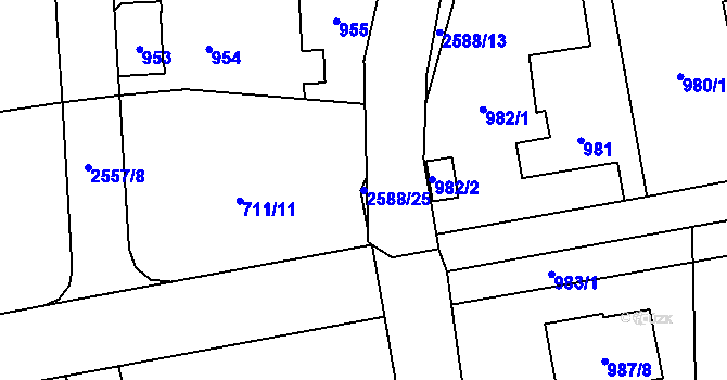 Parcela st. 2588/25 v KÚ Hrabová, Katastrální mapa