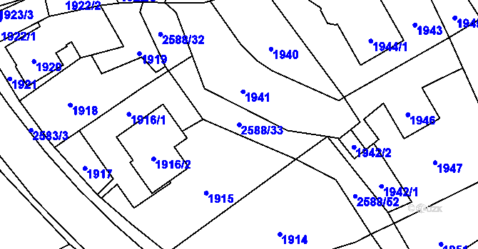 Parcela st. 2588/33 v KÚ Hrabová, Katastrální mapa