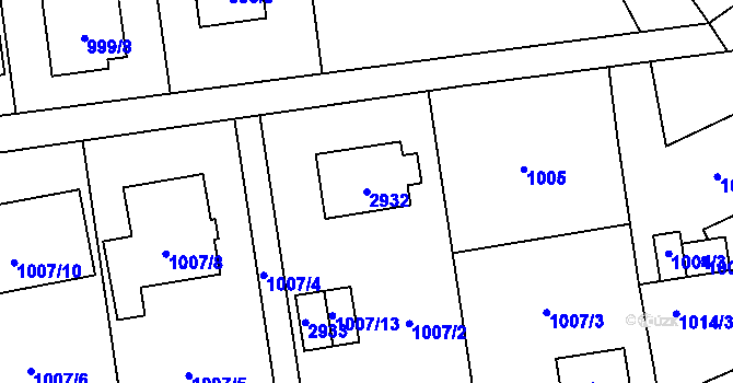 Parcela st. 2932 v KÚ Hrabová, Katastrální mapa