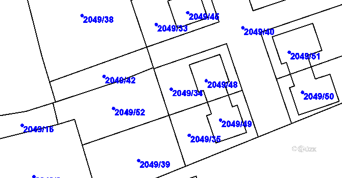 Parcela st. 2049/34 v KÚ Hrabová, Katastrální mapa
