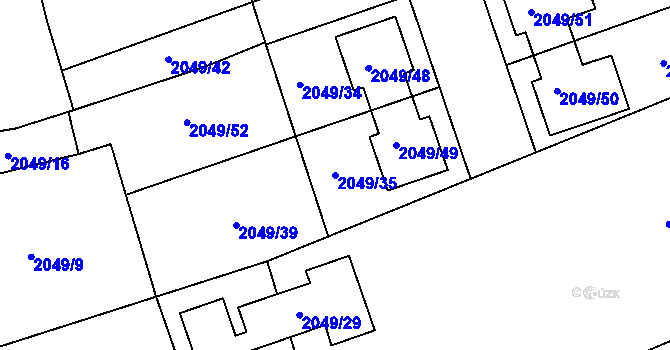 Parcela st. 2049/35 v KÚ Hrabová, Katastrální mapa