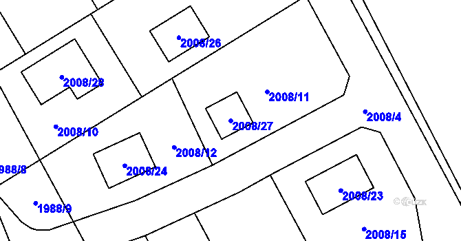 Parcela st. 2008/27 v KÚ Hrabová, Katastrální mapa