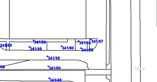 Parcela st. 341/58 v KÚ Hrabová, Katastrální mapa