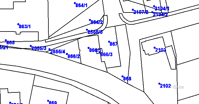 Parcela st. 866/3 v KÚ Hrabová, Katastrální mapa