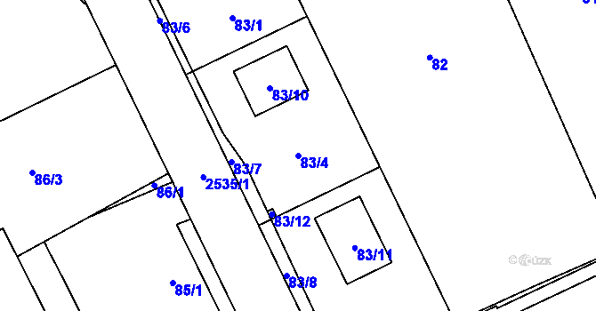 Parcela st. 83/4 v KÚ Hrabová, Katastrální mapa
