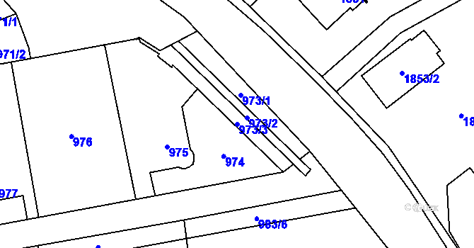 Parcela st. 973/3 v KÚ Hrabová, Katastrální mapa