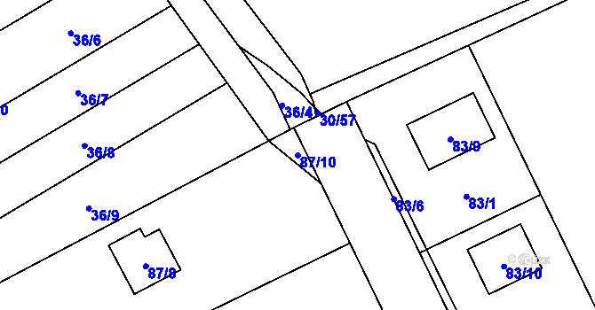 Parcela st. 87/10 v KÚ Hrabová, Katastrální mapa