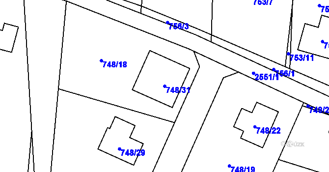Parcela st. 748/31 v KÚ Hrabová, Katastrální mapa