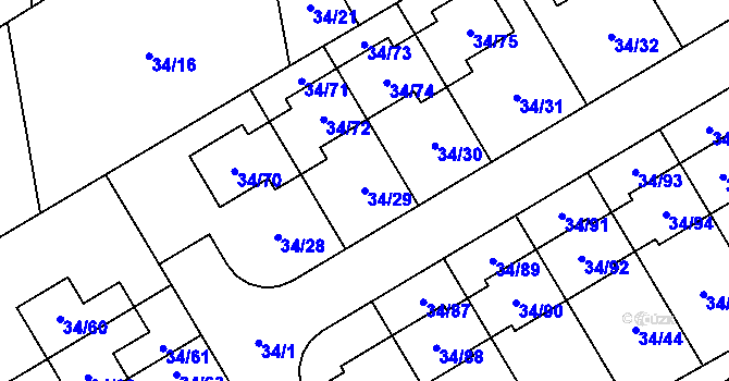 Parcela st. 34/29 v KÚ Hrabová, Katastrální mapa