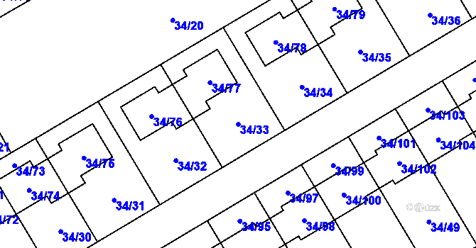 Parcela st. 34/33 v KÚ Hrabová, Katastrální mapa