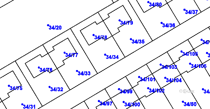 Parcela st. 34/34 v KÚ Hrabová, Katastrální mapa