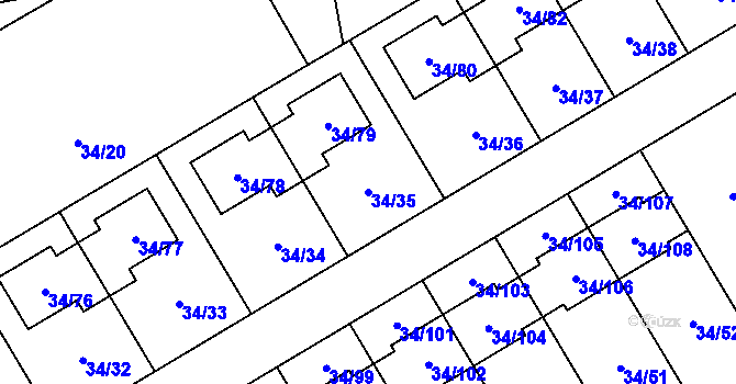 Parcela st. 34/35 v KÚ Hrabová, Katastrální mapa