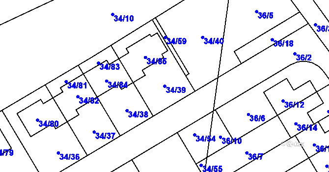 Parcela st. 34/39 v KÚ Hrabová, Katastrální mapa
