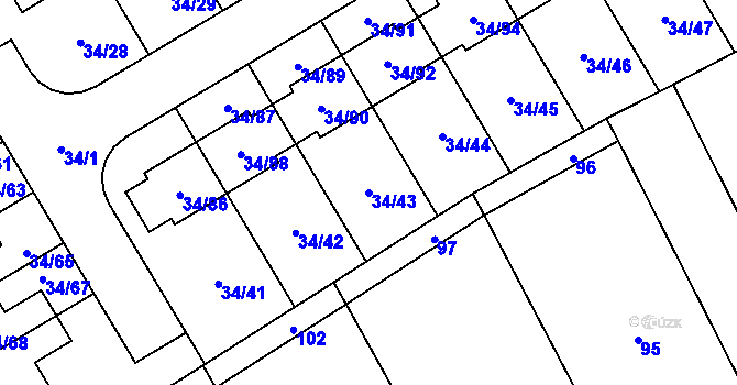 Parcela st. 34/43 v KÚ Hrabová, Katastrální mapa