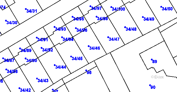 Parcela st. 34/46 v KÚ Hrabová, Katastrální mapa