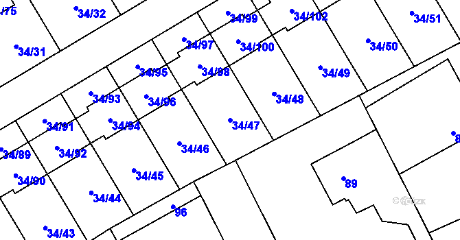 Parcela st. 34/47 v KÚ Hrabová, Katastrální mapa