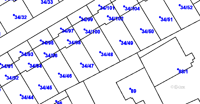 Parcela st. 34/48 v KÚ Hrabová, Katastrální mapa
