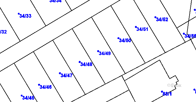 Parcela st. 34/49 v KÚ Hrabová, Katastrální mapa