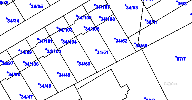 Parcela st. 34/51 v KÚ Hrabová, Katastrální mapa