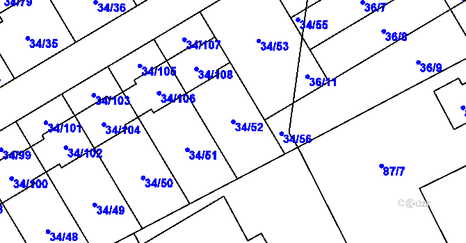 Parcela st. 34/52 v KÚ Hrabová, Katastrální mapa