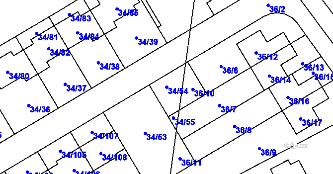 Parcela st. 34/54 v KÚ Hrabová, Katastrální mapa