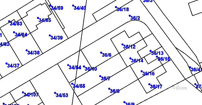 Parcela st. 36/6 v KÚ Hrabová, Katastrální mapa
