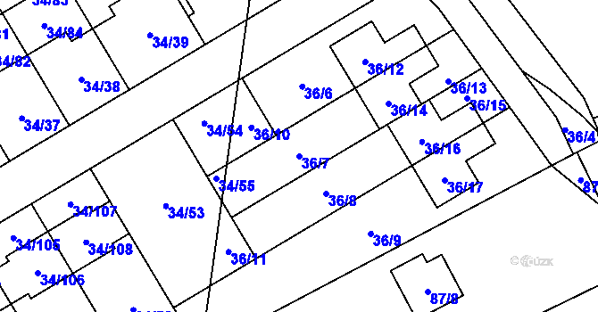 Parcela st. 36/7 v KÚ Hrabová, Katastrální mapa