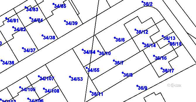 Parcela st. 36/10 v KÚ Hrabová, Katastrální mapa