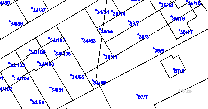 Parcela st. 36/11 v KÚ Hrabová, Katastrální mapa