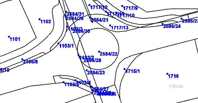 Parcela st. 2584/22 v KÚ Hrabová, Katastrální mapa