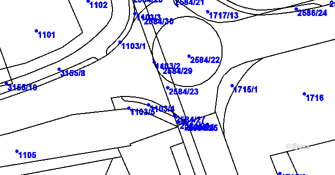 Parcela st. 2584/23 v KÚ Hrabová, Katastrální mapa