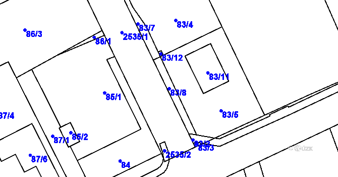 Parcela st. 83/8 v KÚ Hrabová, Katastrální mapa