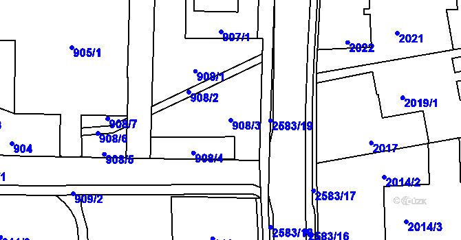 Parcela st. 908/3 v KÚ Hrabová, Katastrální mapa