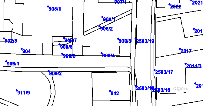 Parcela st. 908/4 v KÚ Hrabová, Katastrální mapa