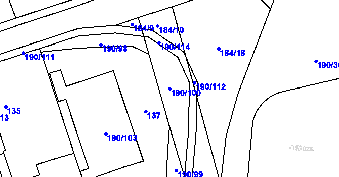 Parcela st. 190/100 v KÚ Hrabová, Katastrální mapa