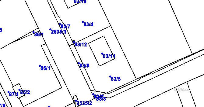 Parcela st. 83/11 v KÚ Hrabová, Katastrální mapa