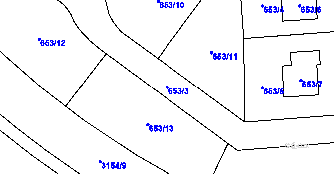 Parcela st. 653/3 v KÚ Hrabová, Katastrální mapa