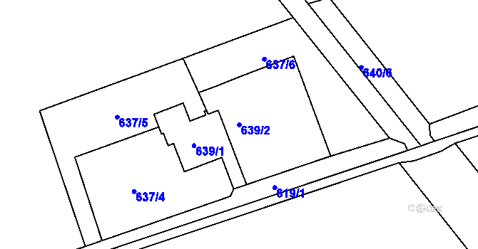 Parcela st. 639/2 v KÚ Hrabová, Katastrální mapa