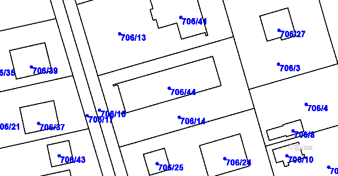 Parcela st. 706/44 v KÚ Hrabová, Katastrální mapa