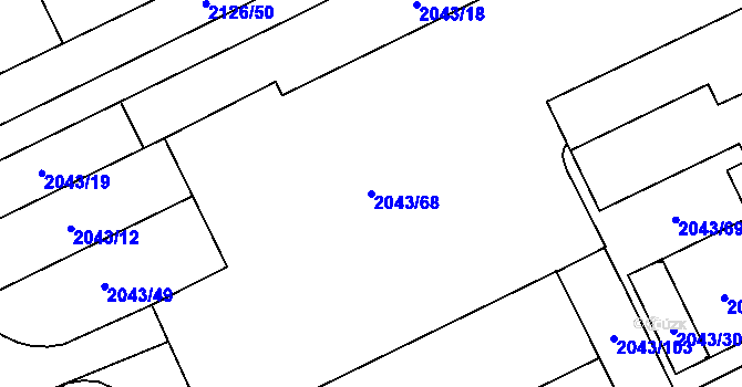 Parcela st. 2043/68 v KÚ Hrabová, Katastrální mapa