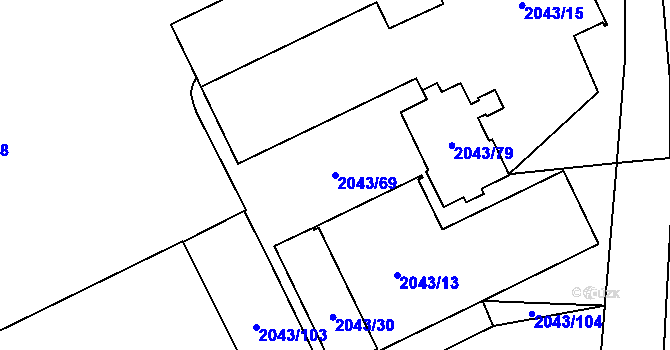 Parcela st. 2043/69 v KÚ Hrabová, Katastrální mapa