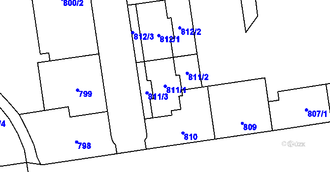 Parcela st. 811/1 v KÚ Hrabová, Katastrální mapa