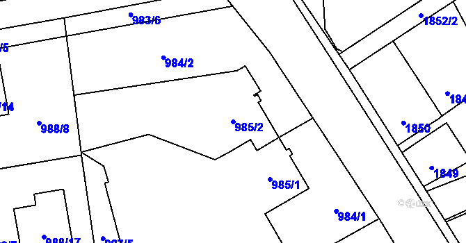 Parcela st. 985/2 v KÚ Hrabová, Katastrální mapa