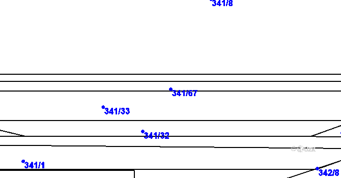 Parcela st. 341/67 v KÚ Hrabová, Katastrální mapa