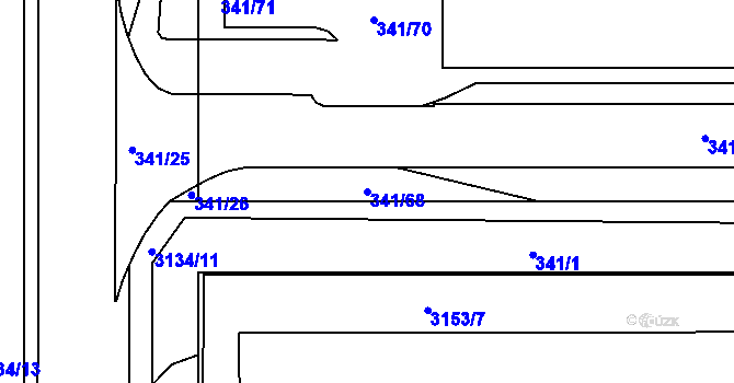 Parcela st. 341/68 v KÚ Hrabová, Katastrální mapa